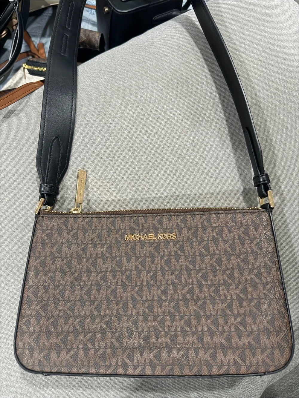 Michael Kors Brown MK Logo Crossbody Trio with Coin Pouch and Card Case